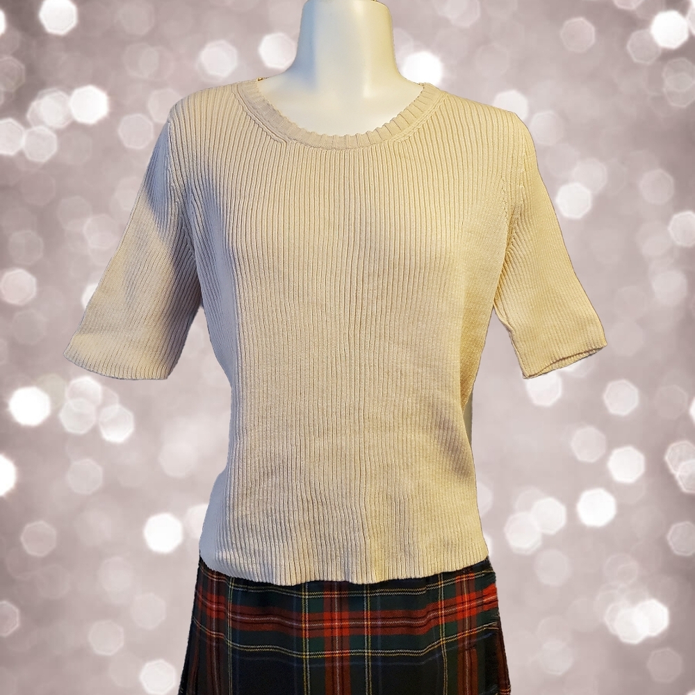 Peruvian Collection Cream Ribbed Knit Sweater - Size‎ Large